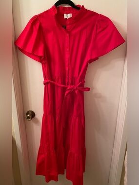 Sugarlips Hot Pink Tiered Button-Front Dress with Self Tie